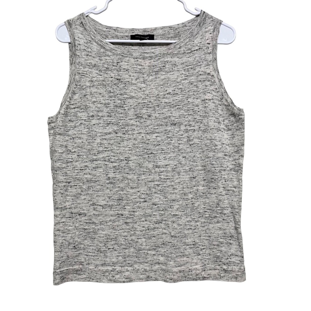 Ann Taylor Sweater Shell Womens Gray Marl Knit Sleeveless Crew Neck Top Size L